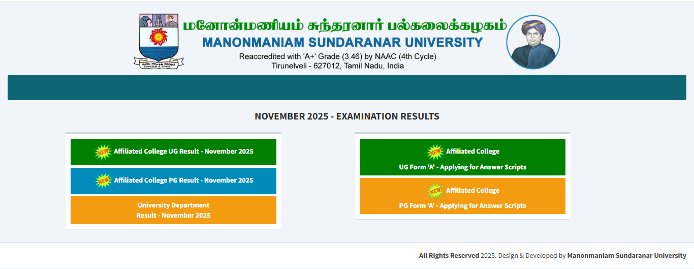 Manonmaniam Sundaranar University Result