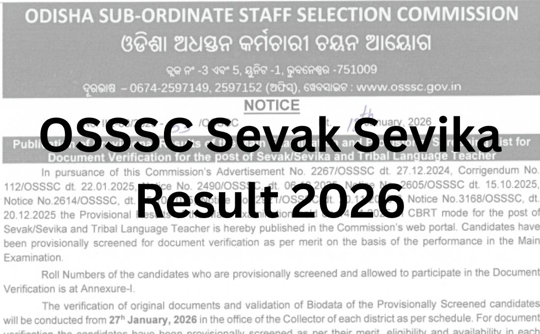 OSSSC Sevak Sevika Result 2026