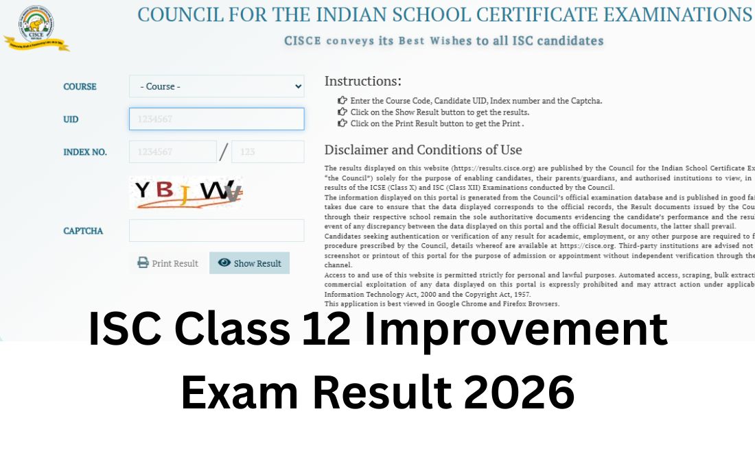 ISC Class 12 Improvement Exam Result 2026