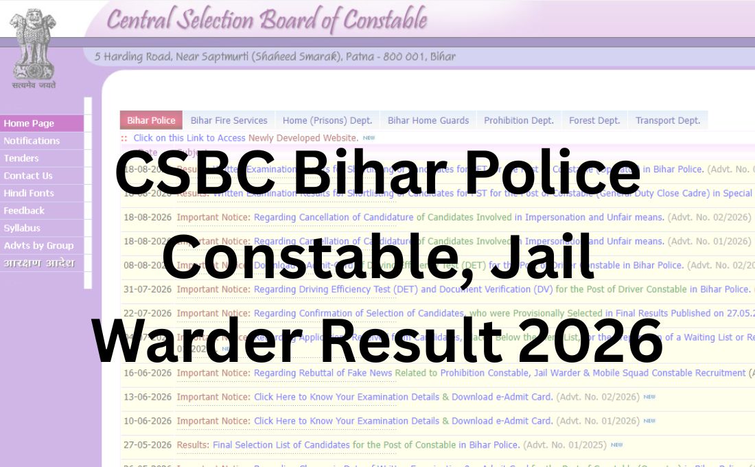 CSBC Bihar Police Constable, Jail Warder Result 2026